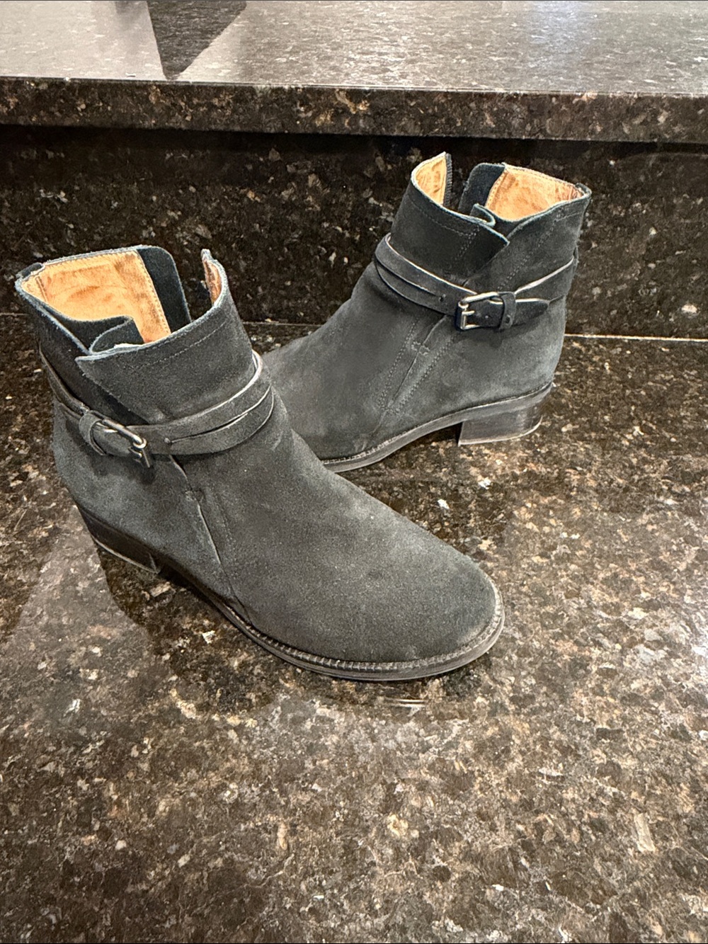 Black Suede Ankle Boots with Buckle Strap